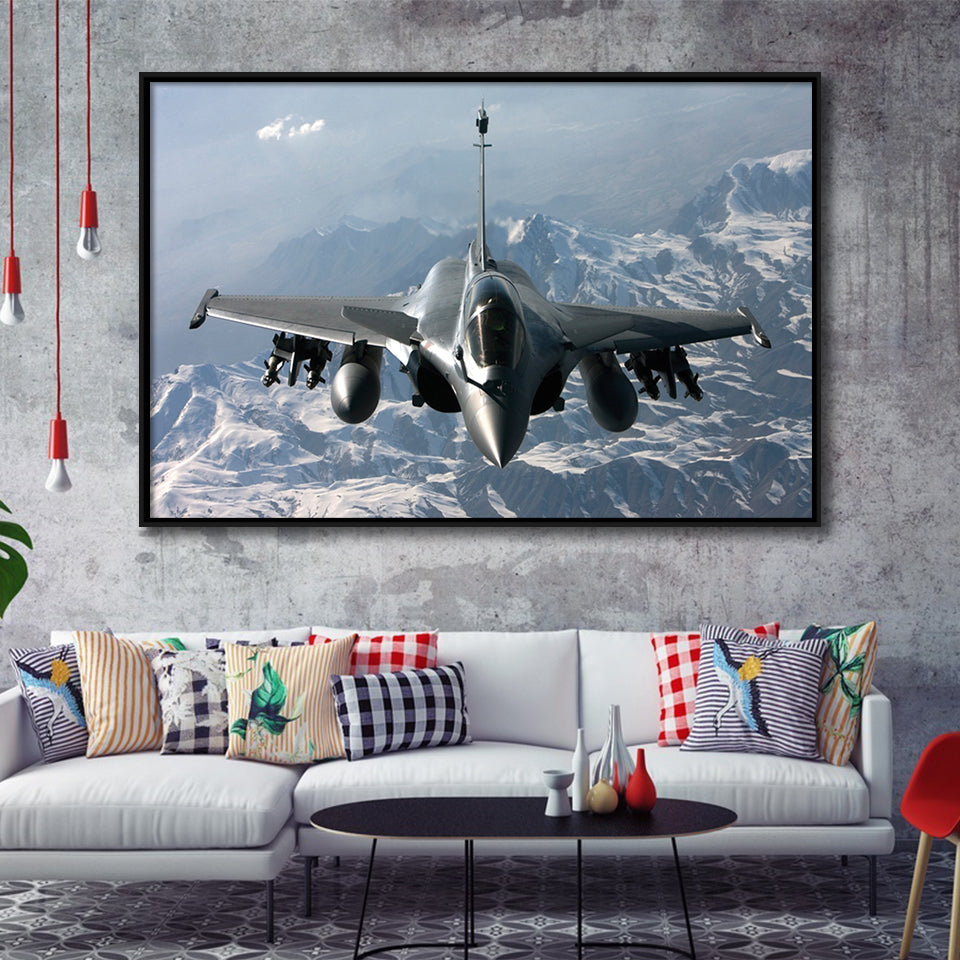 Rafale Fighter Jet Military Airplane Plane Fighter 33 Framed Canvas Prints Wall Art Decor - Painting Canvas, Black Framed Picture