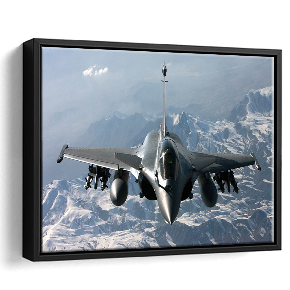 Rafale Fighter Jet Military Airplane Plane Fighter 33 Framed Canvas Prints Wall Art Decor - Painting Canvas, Black Framed Picture