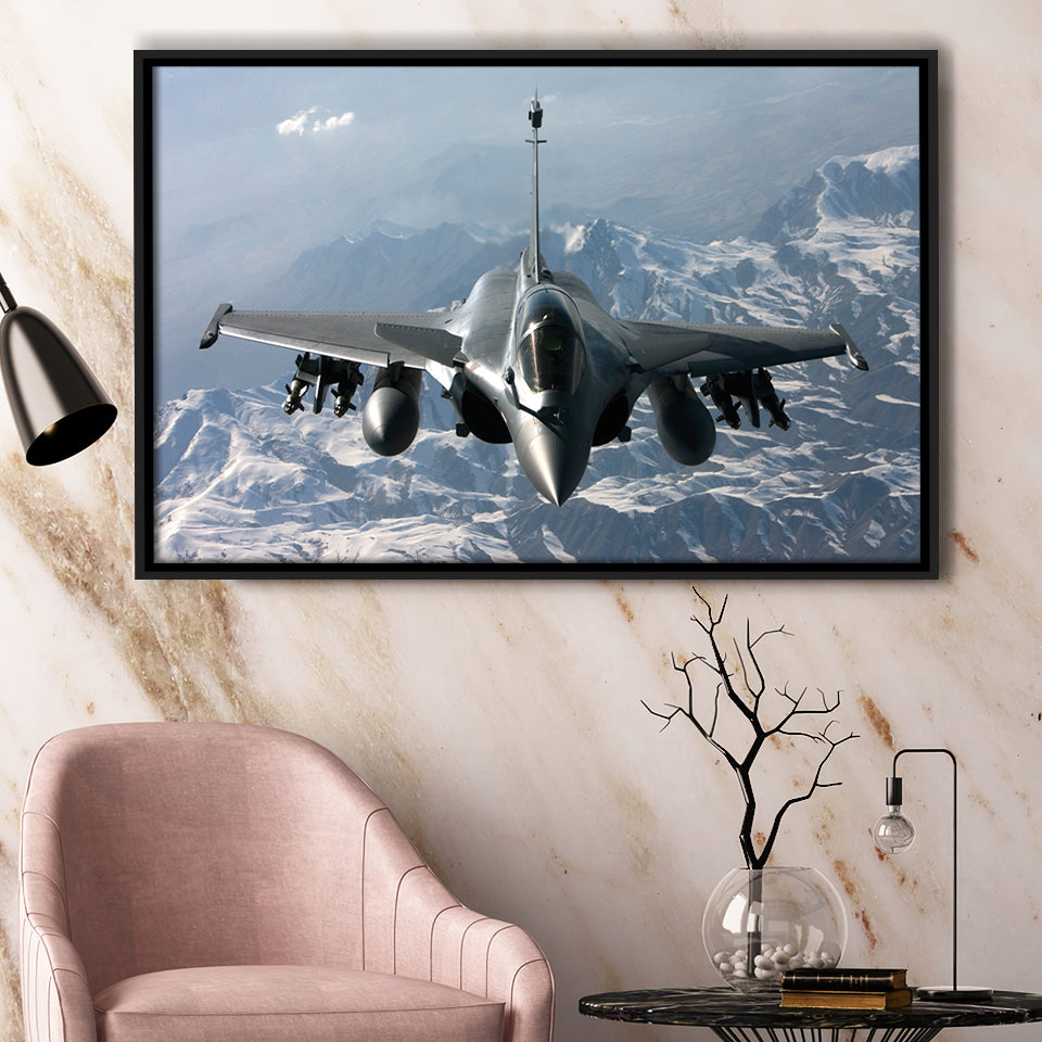 Rafale Fighter Jet Military Airplane Plane Fighter 33 Framed Canvas Prints Wall Art Decor - Painting Canvas, Black Framed Picture