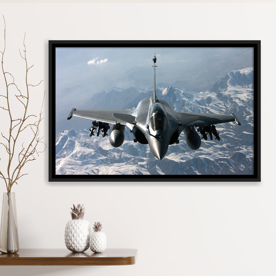 Rafale Fighter Jet Military Airplane Plane Fighter 33 Framed Canvas Prints Wall Art Decor - Painting Canvas, Black Framed Picture