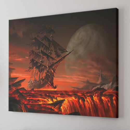 Red Pirate Ship Fantasy Art Canvas Wall Art - Canvas Prints, Prints For Sale, Painting Canvas,Canvas On Sale
