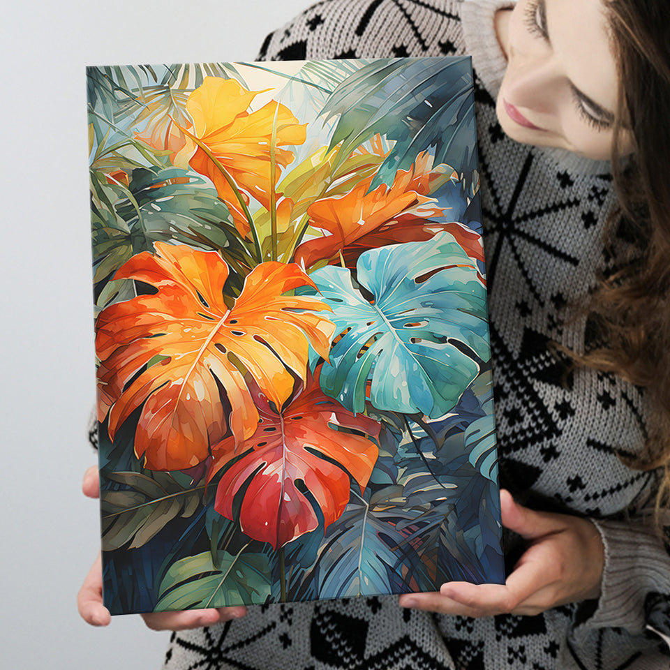 Ropical Leaves Palm Tree Watercolor V1 Canvas Prints Wall Art Home Decor, Painting Canvas, Living Room Wall Decor