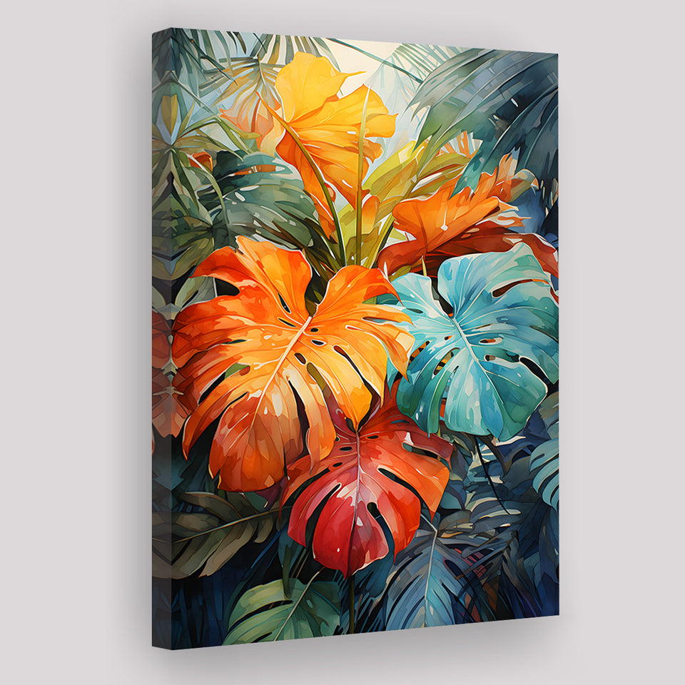 Ropical Leaves Palm Tree Watercolor V1 Canvas Prints Wall Art Home Decor, Painting Canvas, Living Room Wall Decor