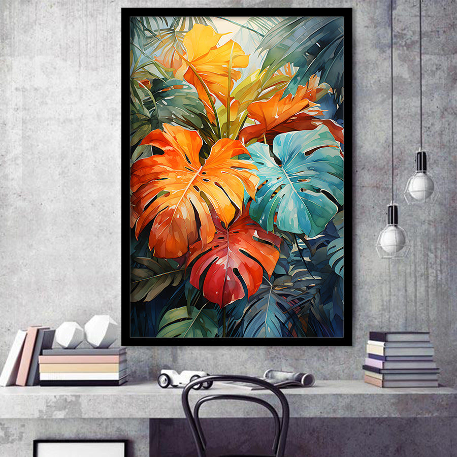Ropical Leaves Palm Tree Watercolor V1 Framed Art Prints Wall Decor, Painting Art, Framed Picture