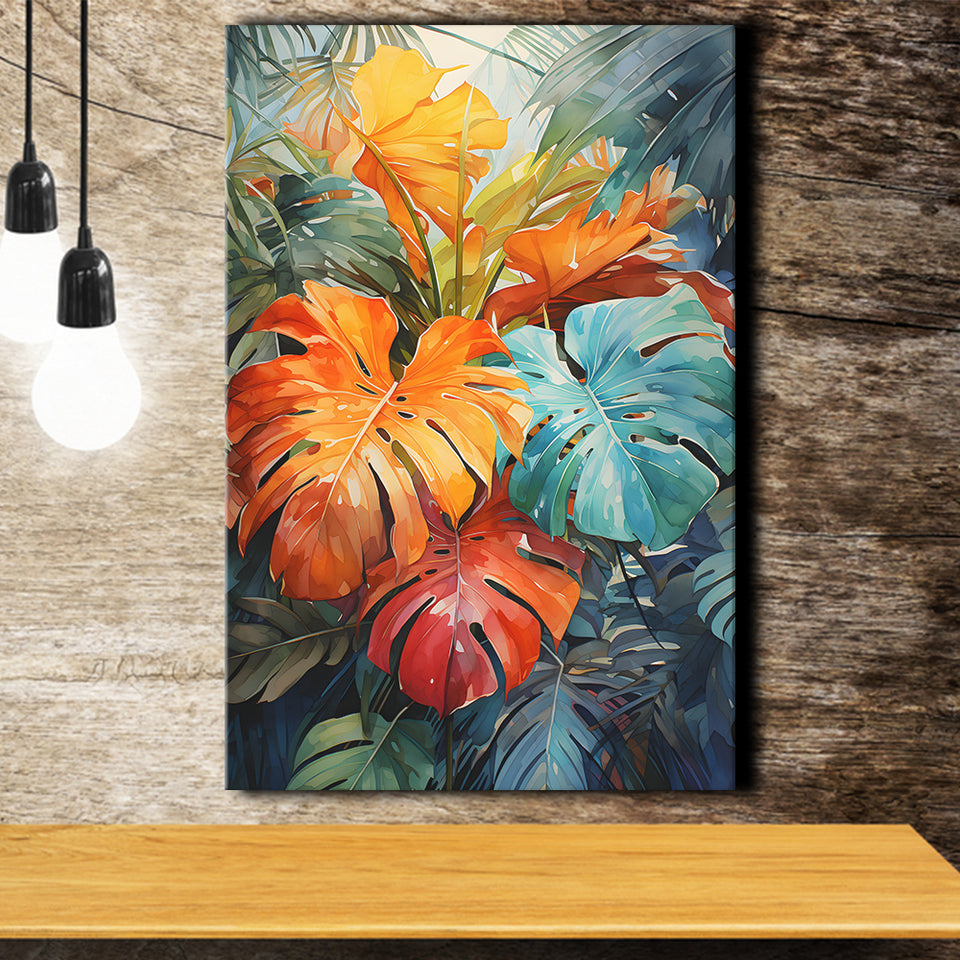 Ropical Leaves Palm Tree Watercolor V1 Canvas Prints Wall Art Home Decor, Painting Canvas, Living Room Wall Decor