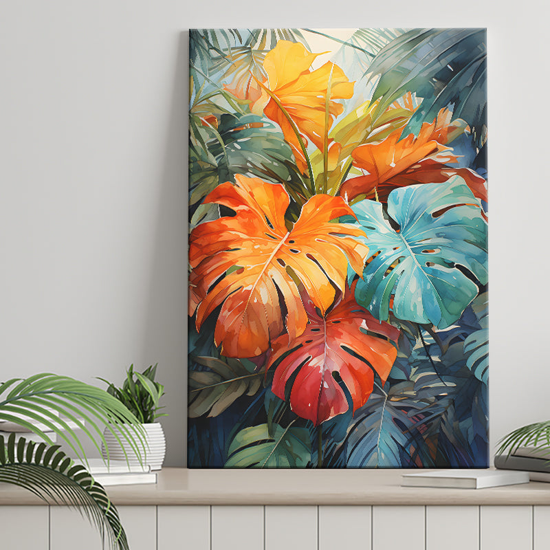 Ropical Leaves Palm Tree Watercolor V1 Canvas Prints Wall Art Home Decor, Painting Canvas, Living Room Wall Decor