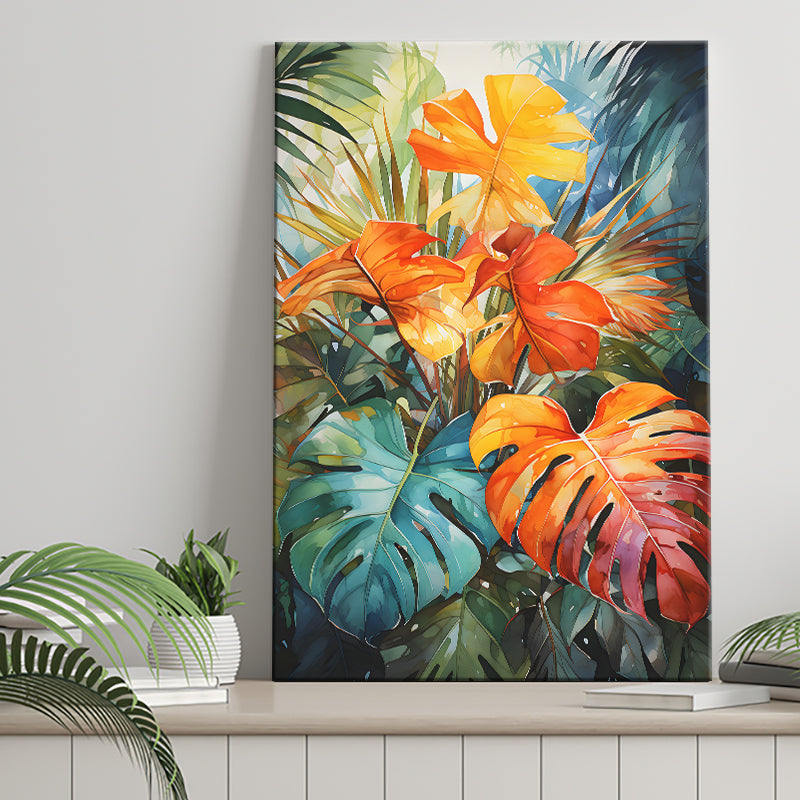 Ropical Leaves Palm Tree Watercolor V2 Canvas Prints Wall Art Home Decor, Painting Canvas, Living Room Wall Decor