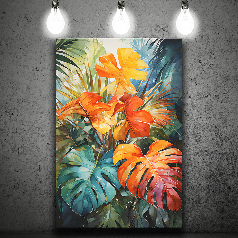 Ropical Leaves Palm Tree Watercolor V2 Canvas Prints Wall Art Home Decor, Painting Canvas, Living Room Wall Decor