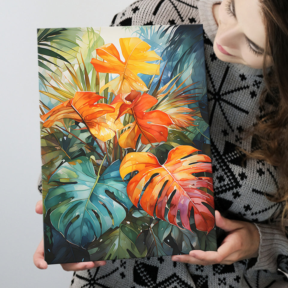 Ropical Leaves Palm Tree Watercolor V2 Canvas Prints Wall Art Home Decor, Painting Canvas, Living Room Wall Decor