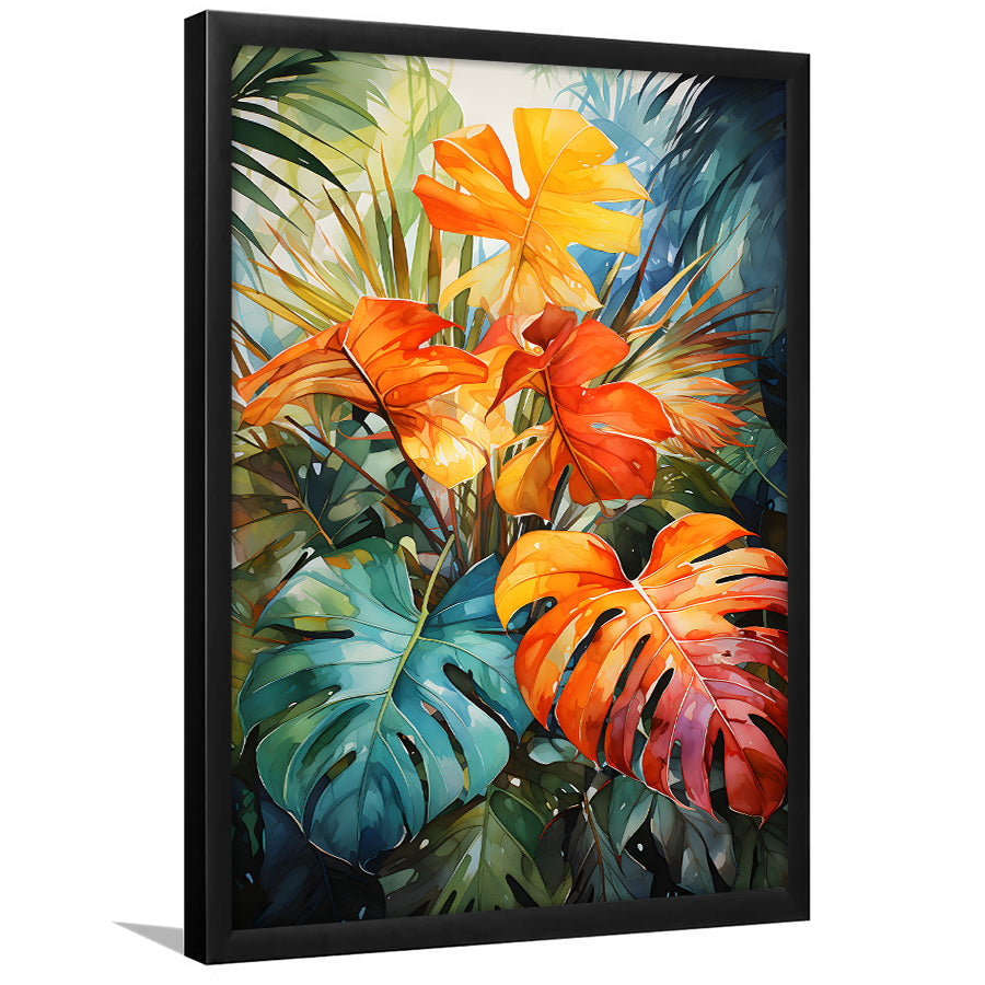 Ropical Leaves Palm Tree Watercolor V2 Framed Art Prints Wall Decor, Painting Art, Framed Picture