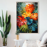 Ropical Leaves Palm Tree Watercolor V3 Framed Canvas Prints Wall Art Home Decor, Painting Canvas, Floating Frame