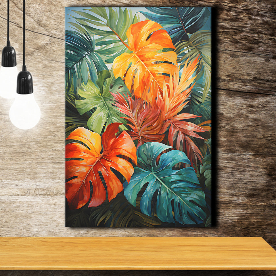 Ropical Leaves Palm Tree Watercolor V4 Canvas Prints Wall Art Home Decor, Painting Canvas, Living Room Wall Decor