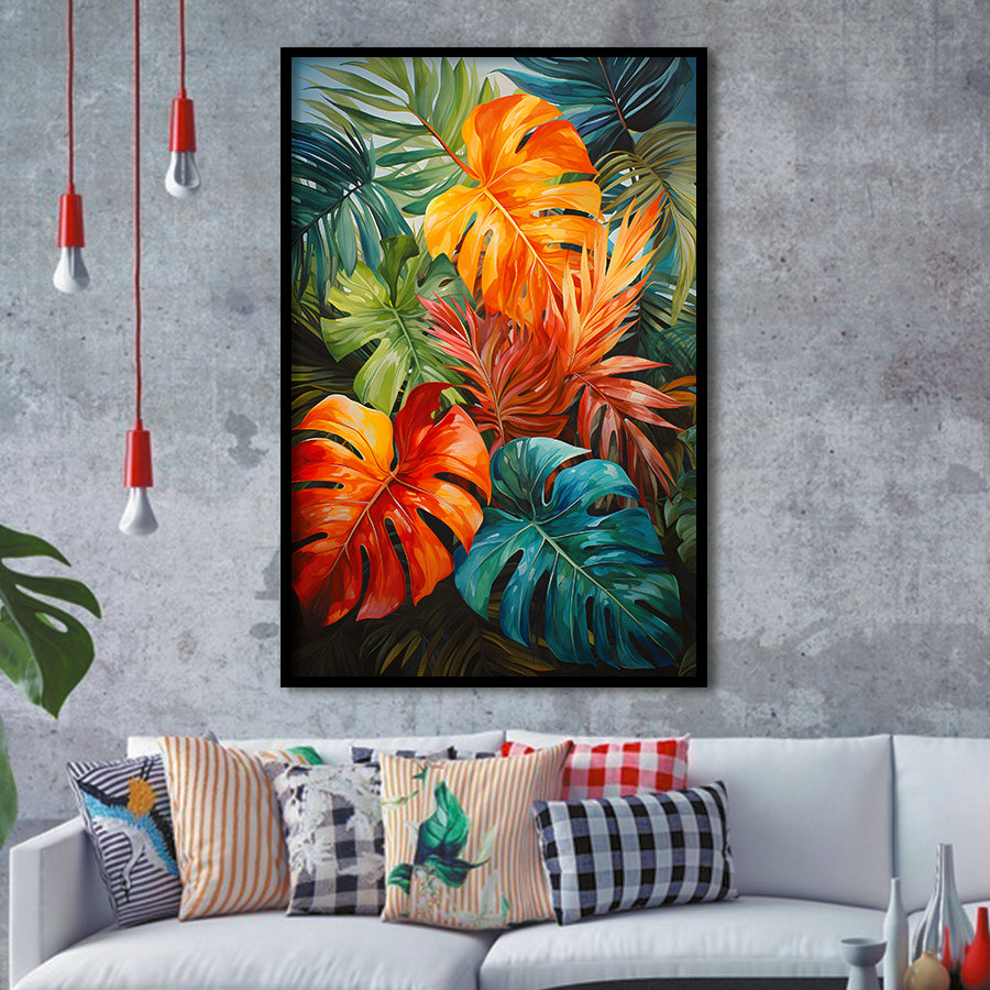 Ropical Leaves Palm Tree Watercolor V4 Framed Art Prints Wall Decor, Painting Art, Framed Picture