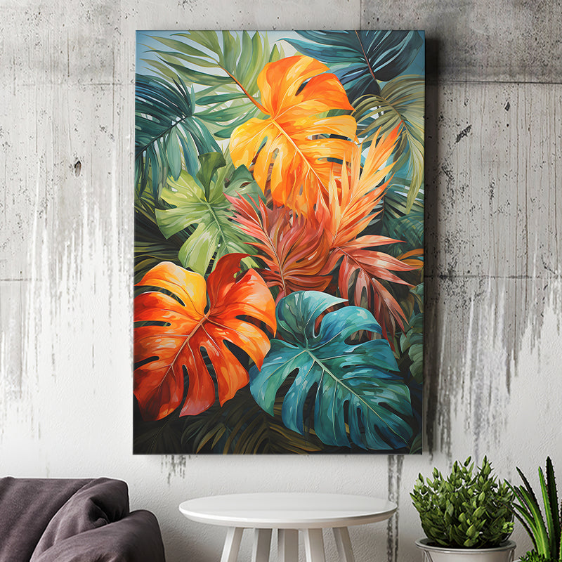 Ropical Leaves Palm Tree Watercolor V4 Canvas Prints Wall Art Home Decor, Painting Canvas, Living Room Wall Decor