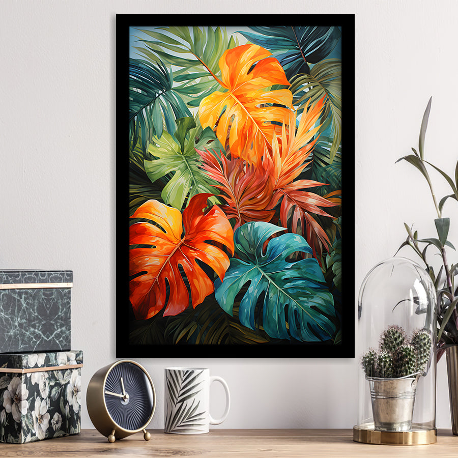 Ropical Leaves Palm Tree Watercolor V4 Framed Art Prints Wall Decor, Painting Art, Framed Picture
