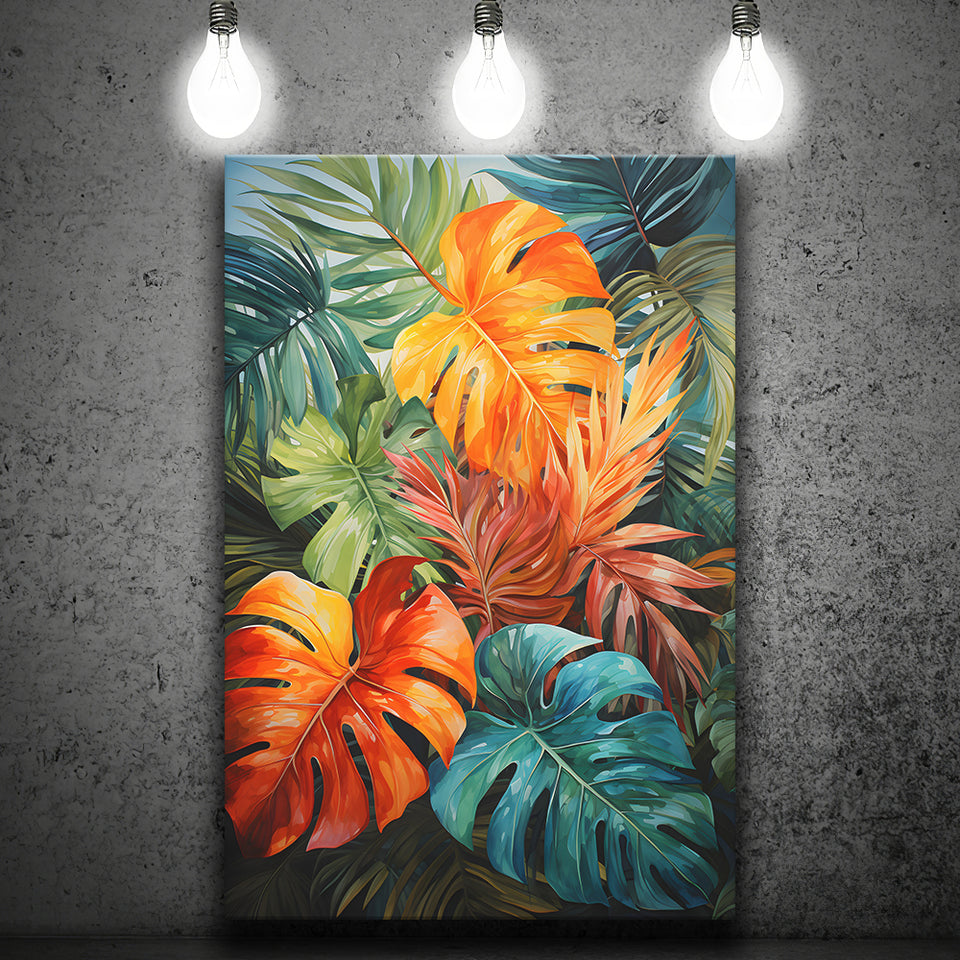 Ropical Leaves Palm Tree Watercolor V4 Canvas Prints Wall Art Home Decor, Painting Canvas, Living Room Wall Decor