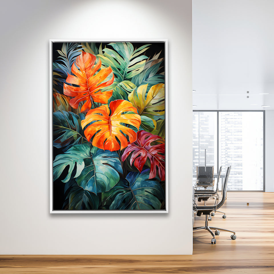 Ropical Leaves Palm Tree Watercolor V6 Framed Canvas Prints Wall Art Home Decor, Painting Canvas, Floating Frame
