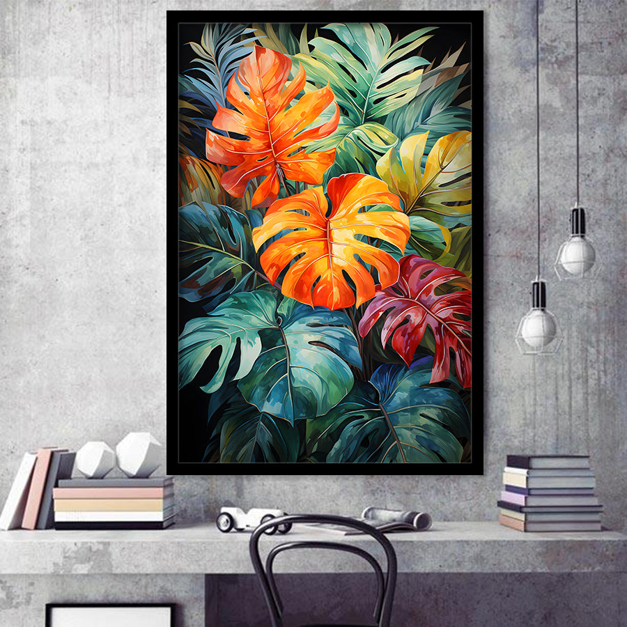 Ropical Leaves Palm Tree Watercolor V6 Framed Art Prints Wall Decor, Painting Art, Framed Picture