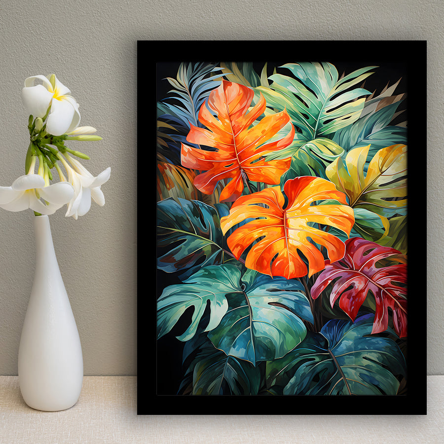 Ropical Leaves Palm Tree Watercolor V6 Framed Art Prints Wall Decor, Painting Art, Framed Picture