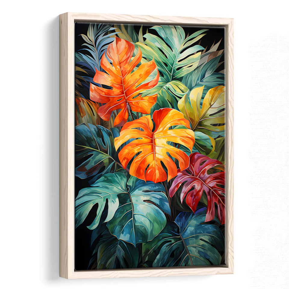 Ropical Leaves Palm Tree Watercolor V6 Framed Canvas Prints Wall Art Home Decor, Painting Canvas, Floating Frame