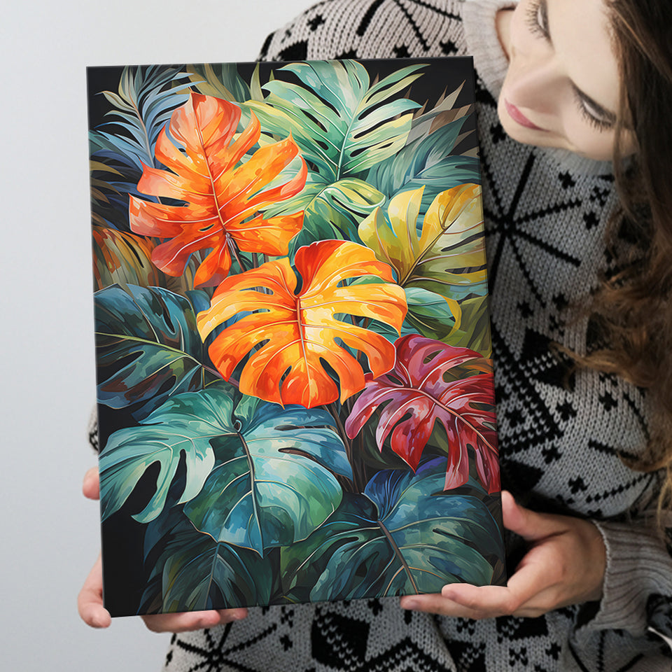 Ropical Leaves Palm Tree Watercolor V6 Canvas Prints Wall Art Home Decor, Painting Canvas, Living Room Wall Decor