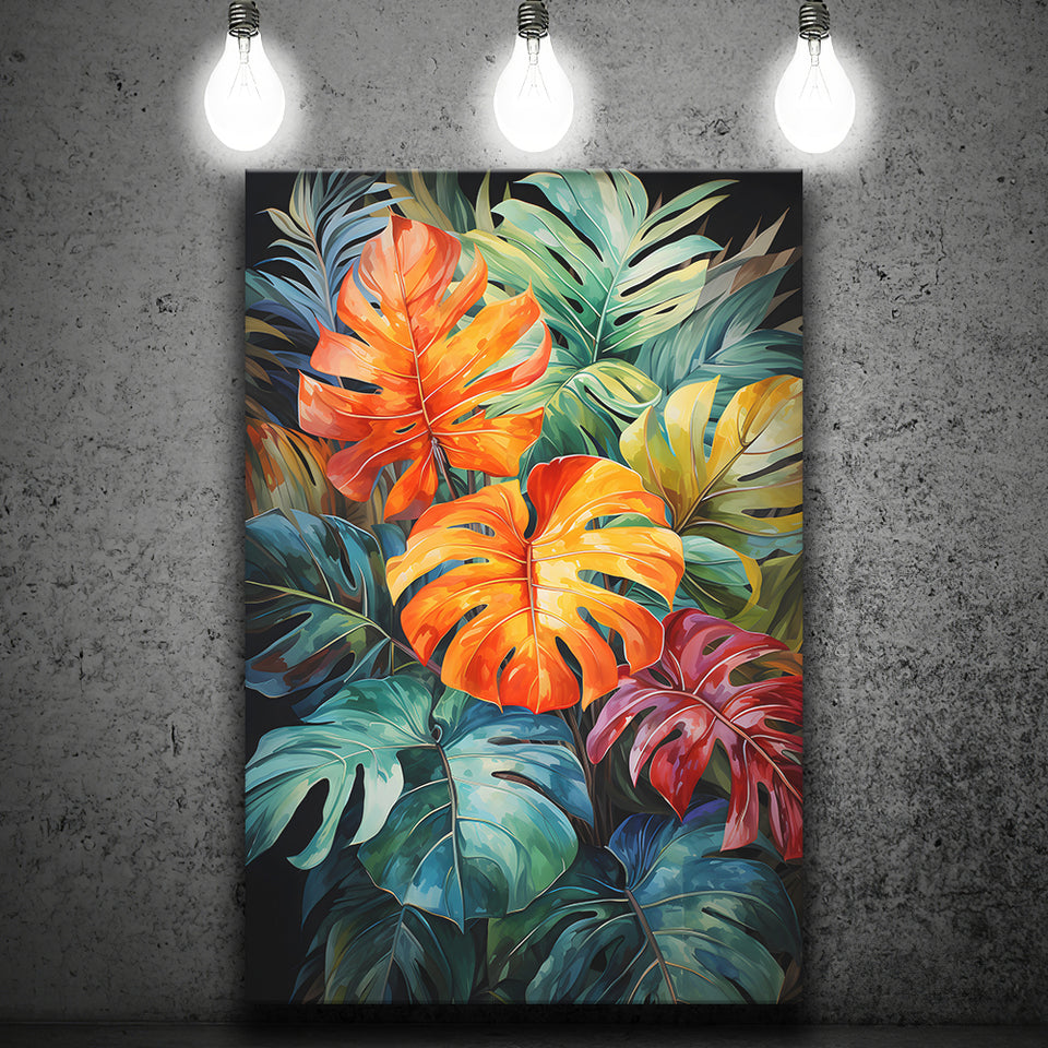 Ropical Leaves Palm Tree Watercolor V6 Canvas Prints Wall Art Home Decor, Painting Canvas, Living Room Wall Decor