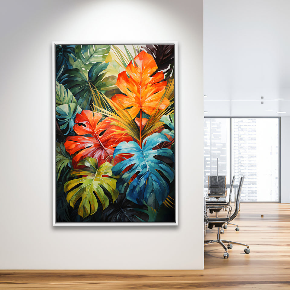 Ropical Leaves Palm Tree Watercolor V7 Framed Canvas Prints Wall Art Home Decor, Painting Canvas, Floating Frame