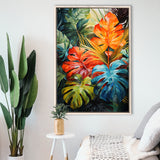 Ropical Leaves Palm Tree Watercolor V7 Framed Canvas Prints Wall Art Home Decor, Painting Canvas, Floating Frame