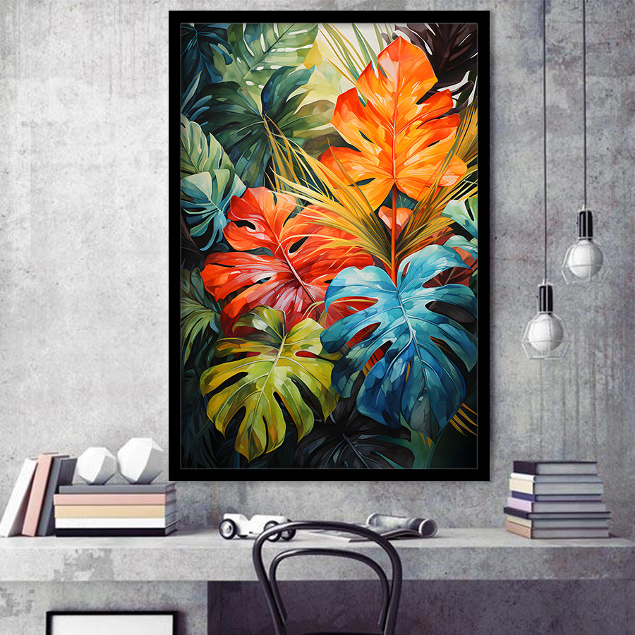 Ropical Leaves Palm Tree Watercolor V7 Framed Art Prints Wall Decor, Painting Art, Framed Picture