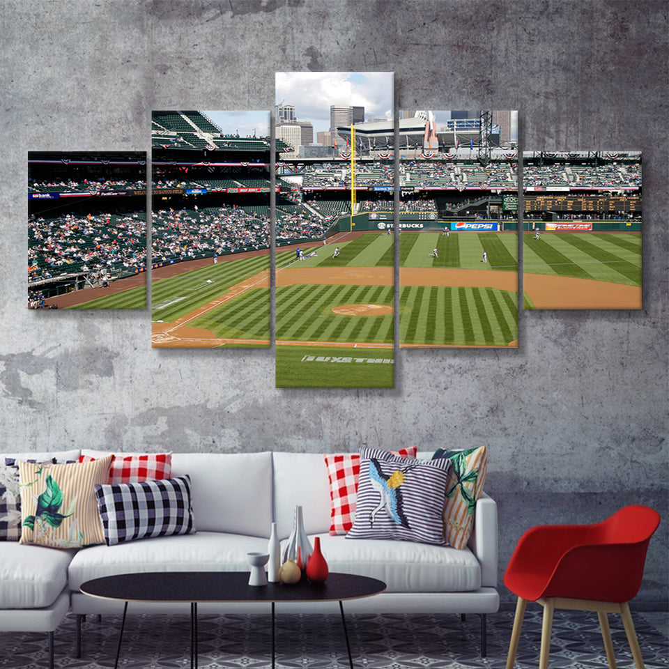 Safeco Field Stadium Baseball  5 Pieces Canvas Prints Wall Art - Painting Canvas, Multi Panel, Home Wall Decor, For Sale