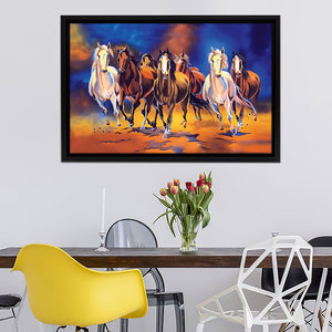 Sevent Colorful Horses Watercolor Framed Canvas Wall Art - Canvas Prints, Framed Art, Prints for Sale, Canvas Painting