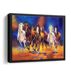 Sevent Colorful Horses Watercolor Framed Canvas Wall Art - Canvas Prints, Framed Art, Prints for Sale, Canvas Painting
