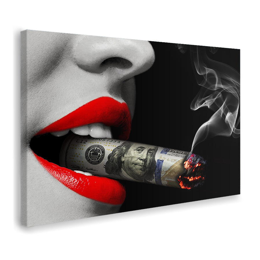 Canvas Wall Art Poster Red Lips Smoking Woman Canvas Painting Print Wall  Picture