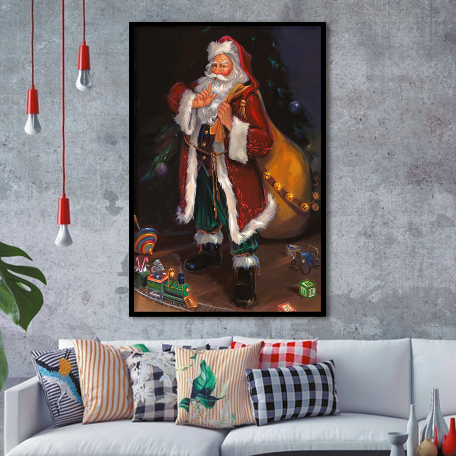 shhh Santa Claus is coming Framed Art Prints Xmas Wall Decor - Painting Art, Prints for Sale, Home Wall Art