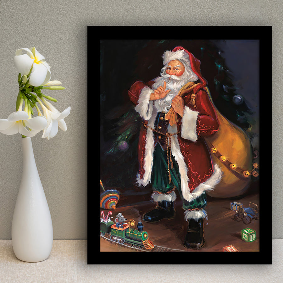 shhh Santa Claus is coming Framed Art Prints Xmas Wall Decor - Painting Art, Prints for Sale, Home Wall Art