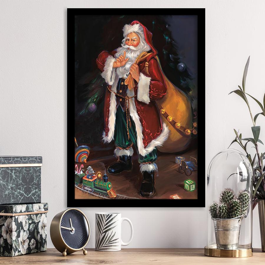 shhh Santa Claus is coming Framed Art Prints Xmas Wall Decor - Painting Art, Prints for Sale, Home Wall Art