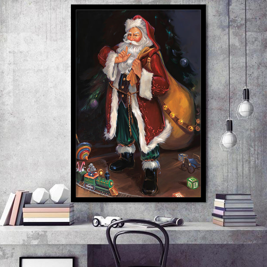 shhh Santa Claus is coming Framed Art Prints Xmas Wall Decor - Painting Art, Prints for Sale, Home Wall Art