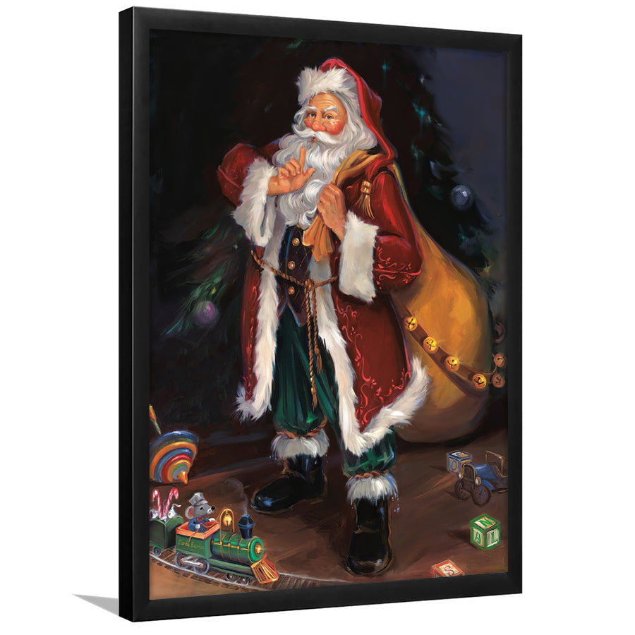 shhh Santa Claus is coming Framed Art Prints Xmas Wall Decor - Painting Art, Prints for Sale, Home Wall Art