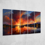 Ship Sailing In Sunset Oil Painting 5 Panels B Canvas Prints Wall Art Home Decor, Extra Large Canvas