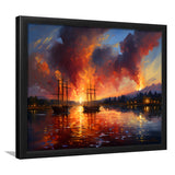 Ship Sailing In Sunset Oil Painting Framed Art Prints Wall Decor, Painting Art, Framed Picture