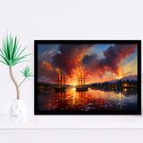 Ship Sailing In Sunset Oil Painting Framed Art Prints Wall Decor, Painting Art, Framed Picture