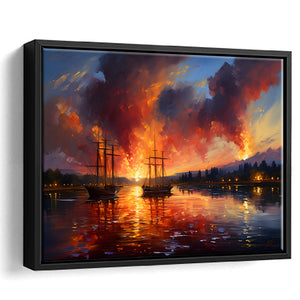 Ship Sailing In Sunset Oil Painting Framed Canvas Prints Wall Art Home Decor, Painting Canvas, Floating Frame