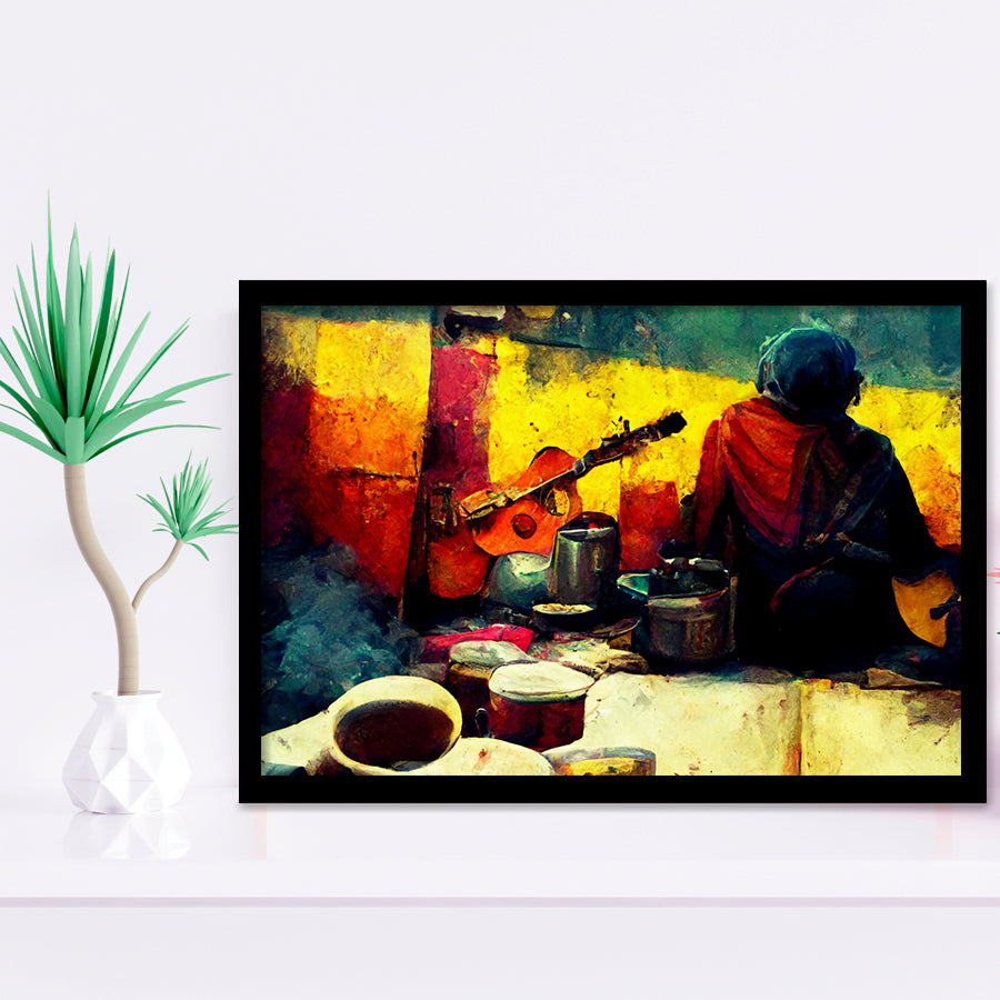 Singer Playing Guitar Abstract Musical Art Framed Art Print Wall Decor - Painting Art, Framed Picture, Home Decor