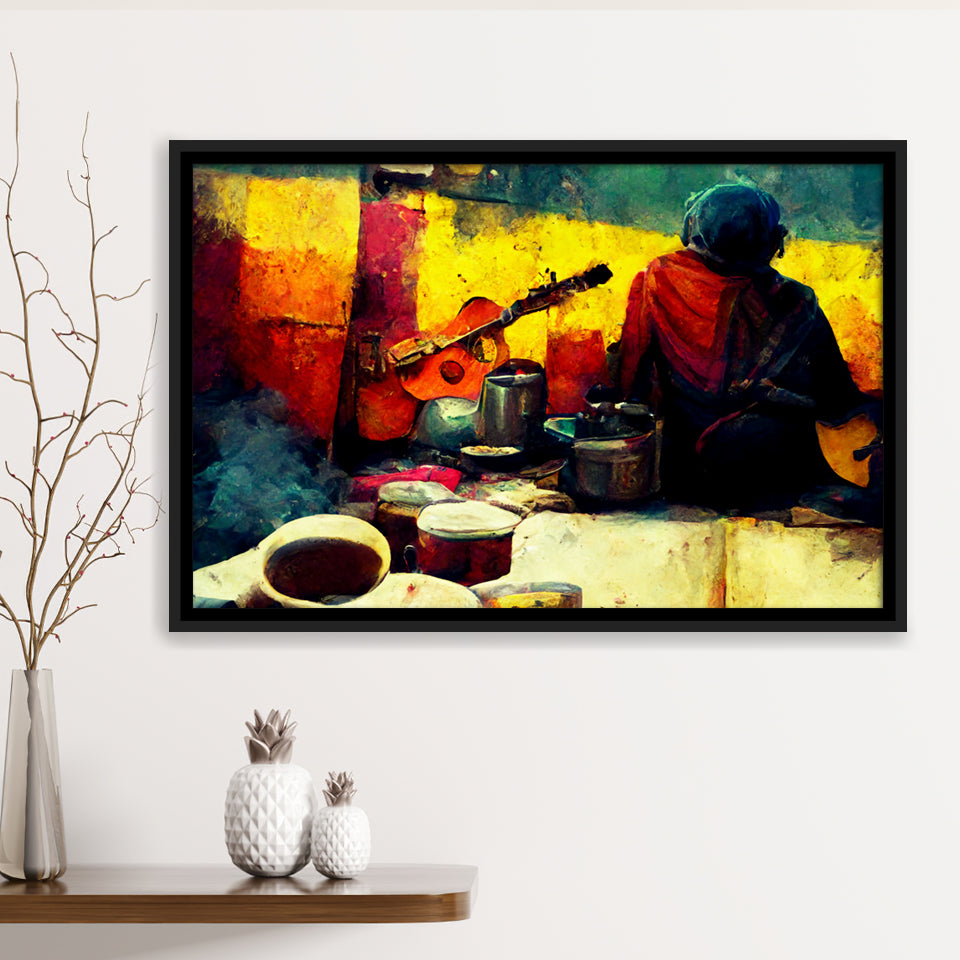 Singer Playing Guitar Abstract Musical Art Framed Canvas Prints Wall Art - Painting Canvas,Framed Picture,Home Art Wall Decor