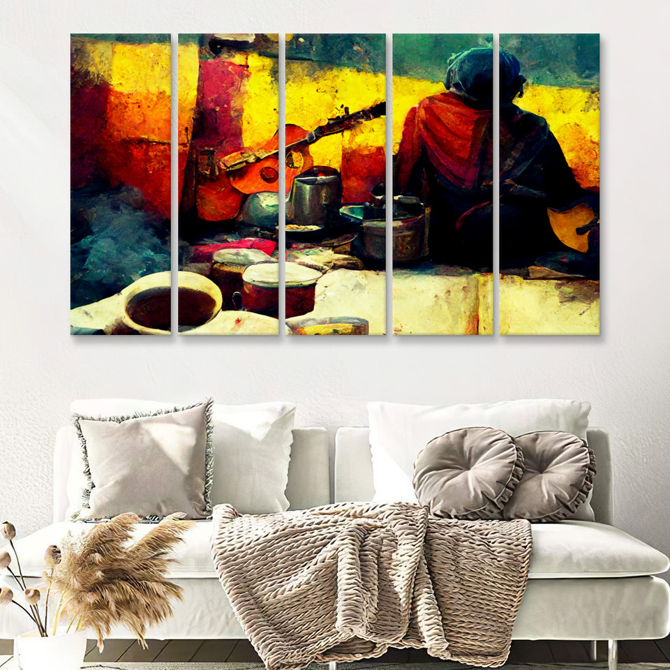 Singer Playing Guitar Abstract Musical Art 5 Piece B Multi Panels Canvas Prints Wall Art - Painting Canvas,Wall Decor