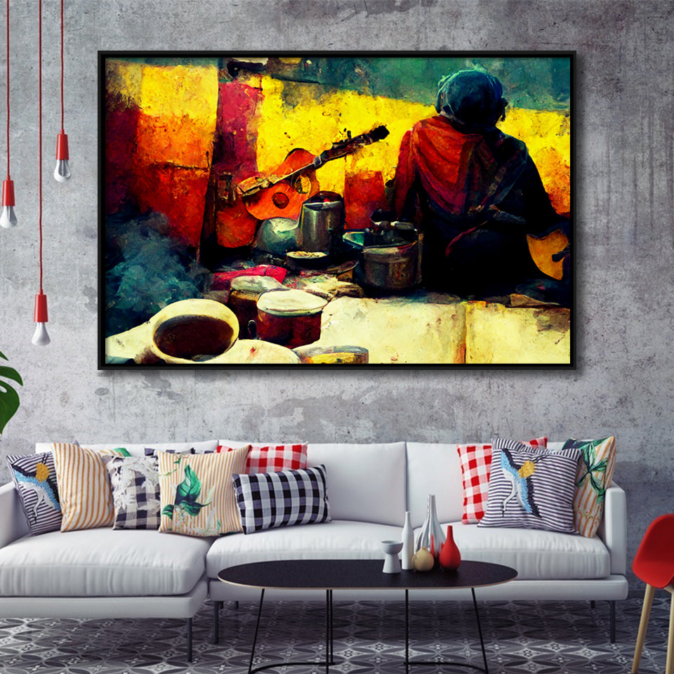 Singer Playing Guitar Abstract Musical Art Framed Canvas Prints Wall Art - Painting Canvas,Framed Picture,Home Art Wall Decor