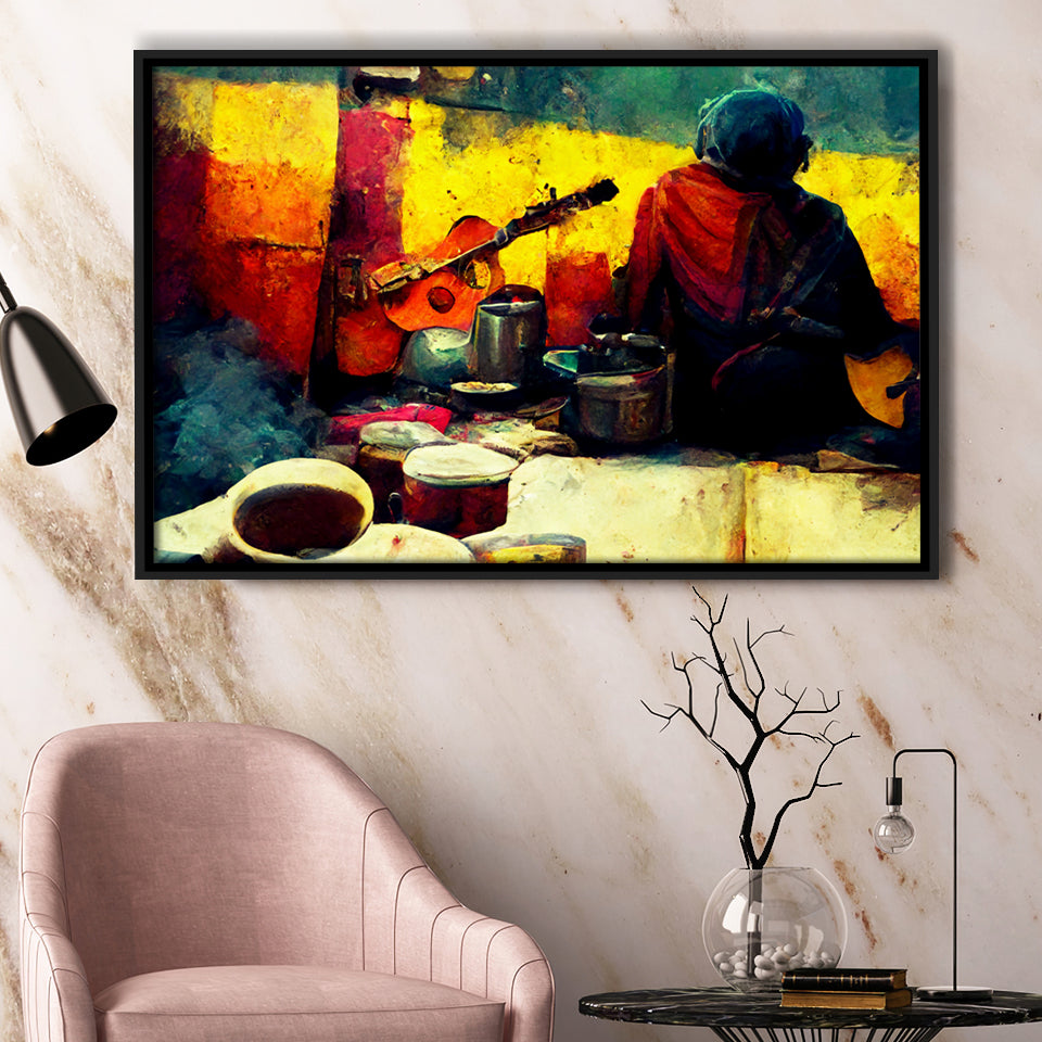 Singer Playing Guitar Abstract Musical Art Framed Canvas Prints Wall Art - Painting Canvas,Framed Picture,Home Art Wall Decor