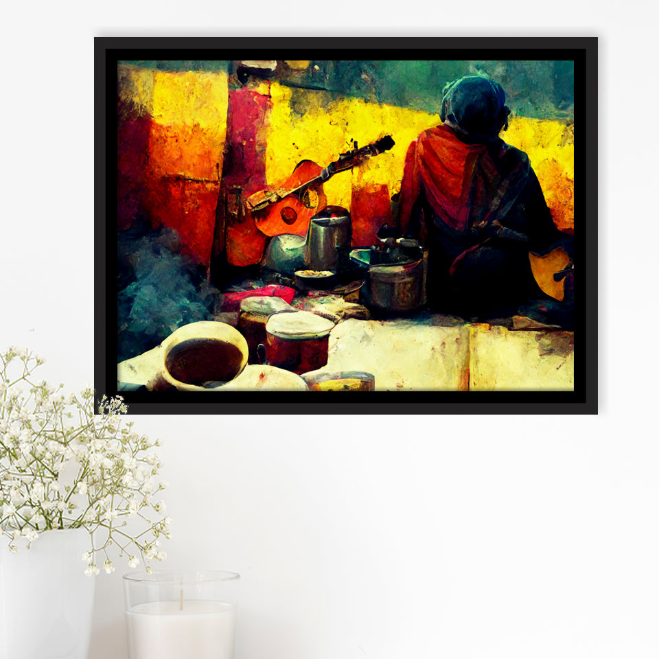 Singer Playing Guitar Abstract Musical Art Framed Canvas Prints Wall Art - Painting Canvas,Framed Picture,Home Art Wall Decor