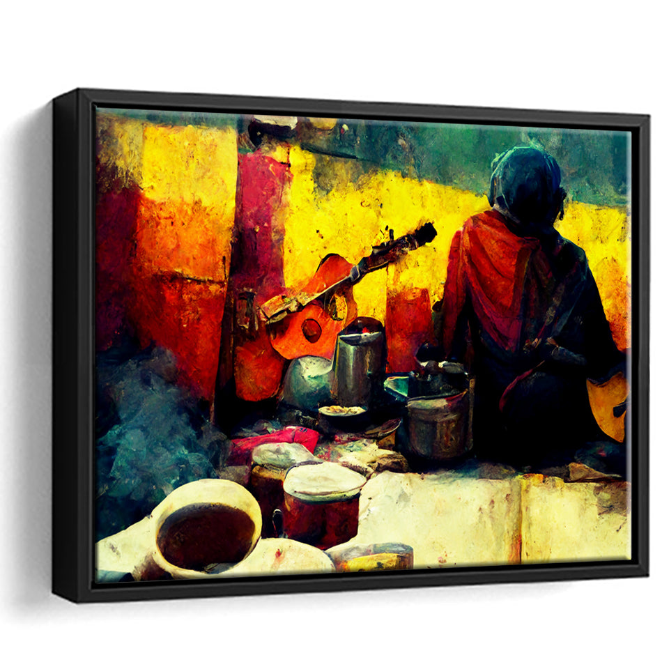 Singer Playing Guitar Abstract Musical Art Framed Canvas Prints Wall Art - Painting Canvas,Framed Picture,Home Art Wall Decor