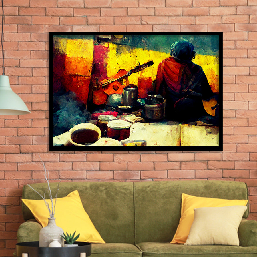 Singer Playing Guitar Abstract Musical Art Framed Art Print Wall Decor - Painting Art, Framed Picture, Home Decor